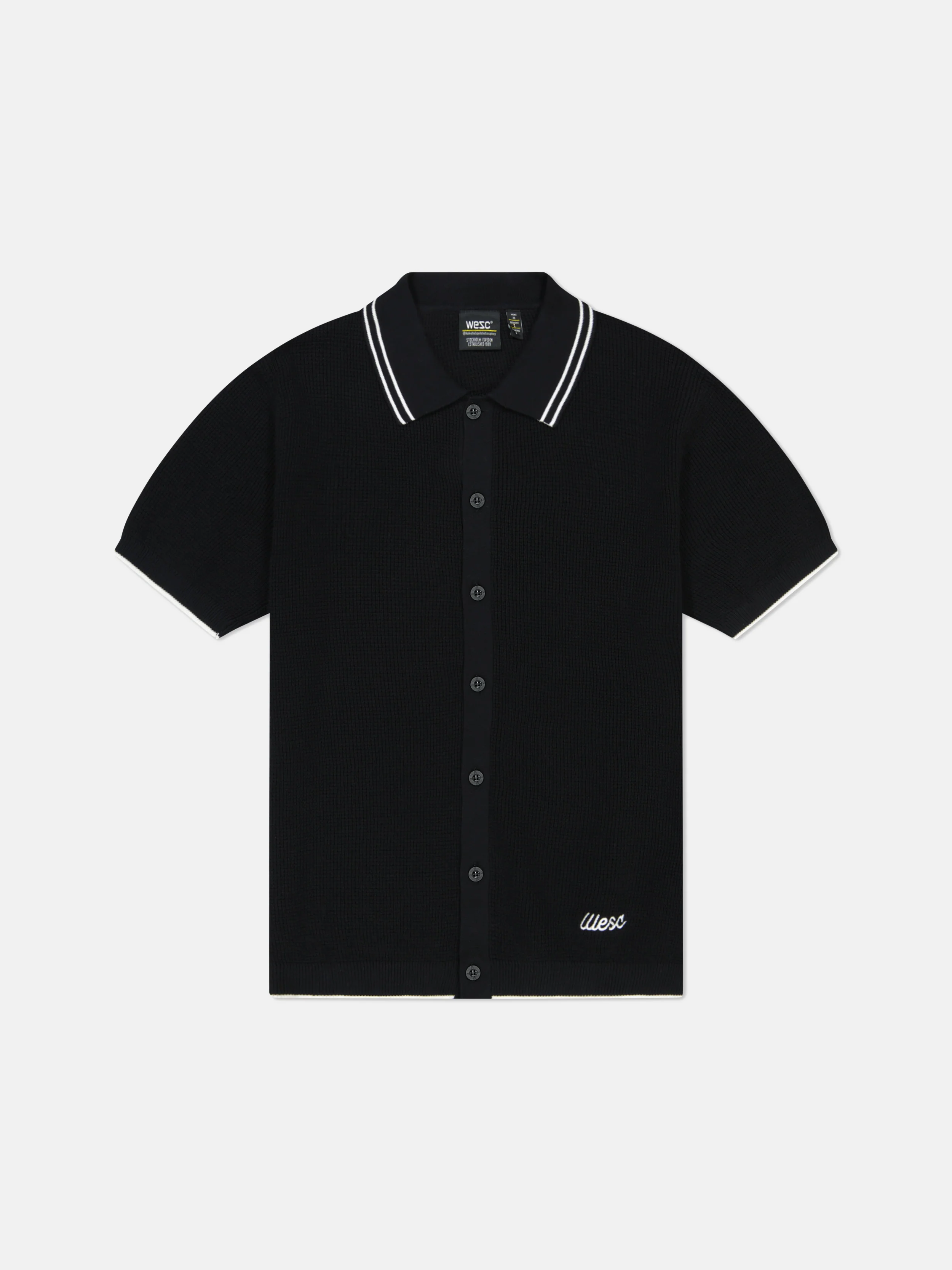 S/S POLO COLLAR CARDIGAN W/ TIPPING