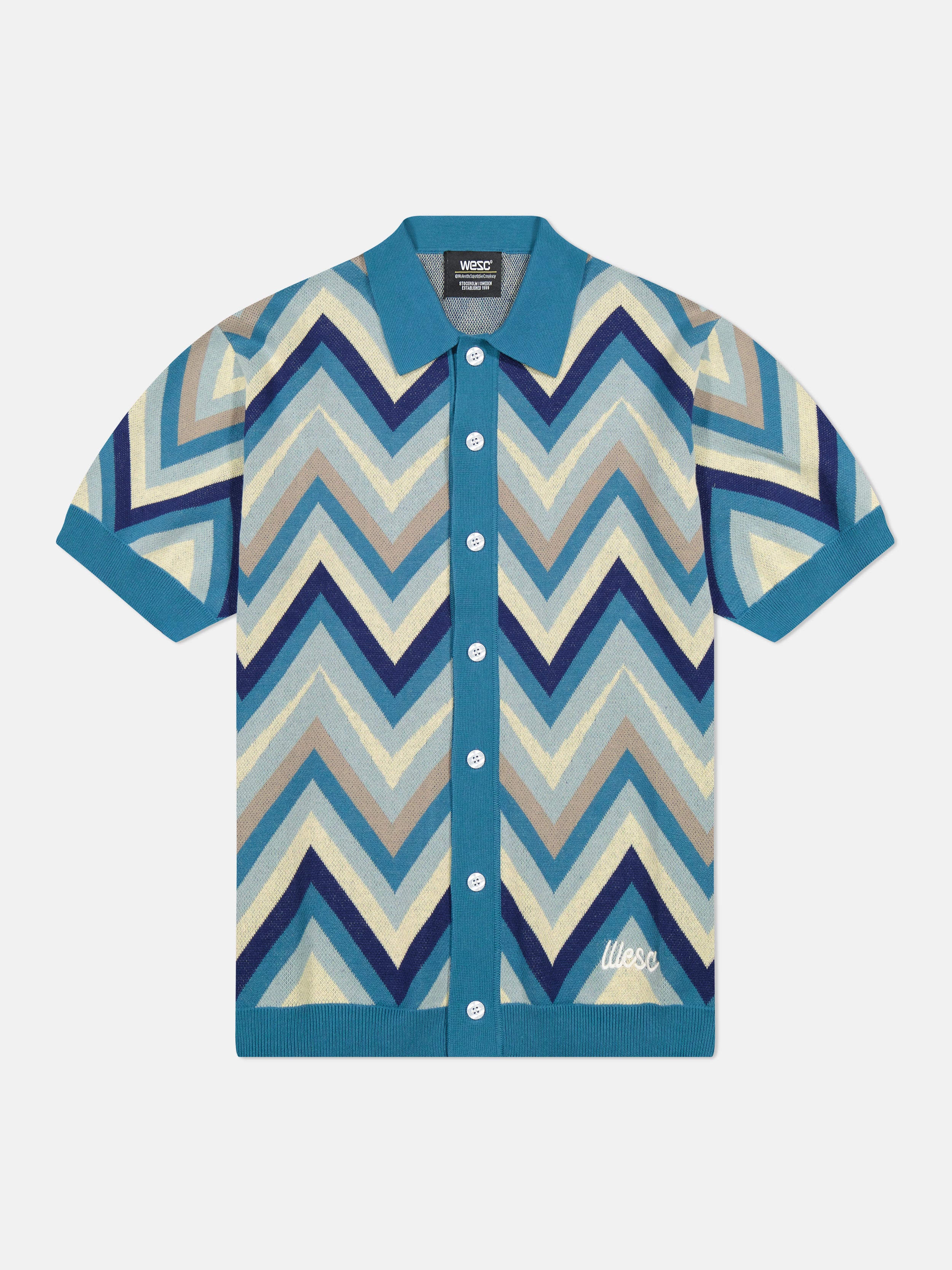 S/S POLO COLLAR CARDIGAN ZIG-ZAG